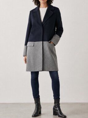 NEW Tommy Hilfiger WOOL trench coat jacket LARGE Blue Gray Adaptive Hid WOMENS